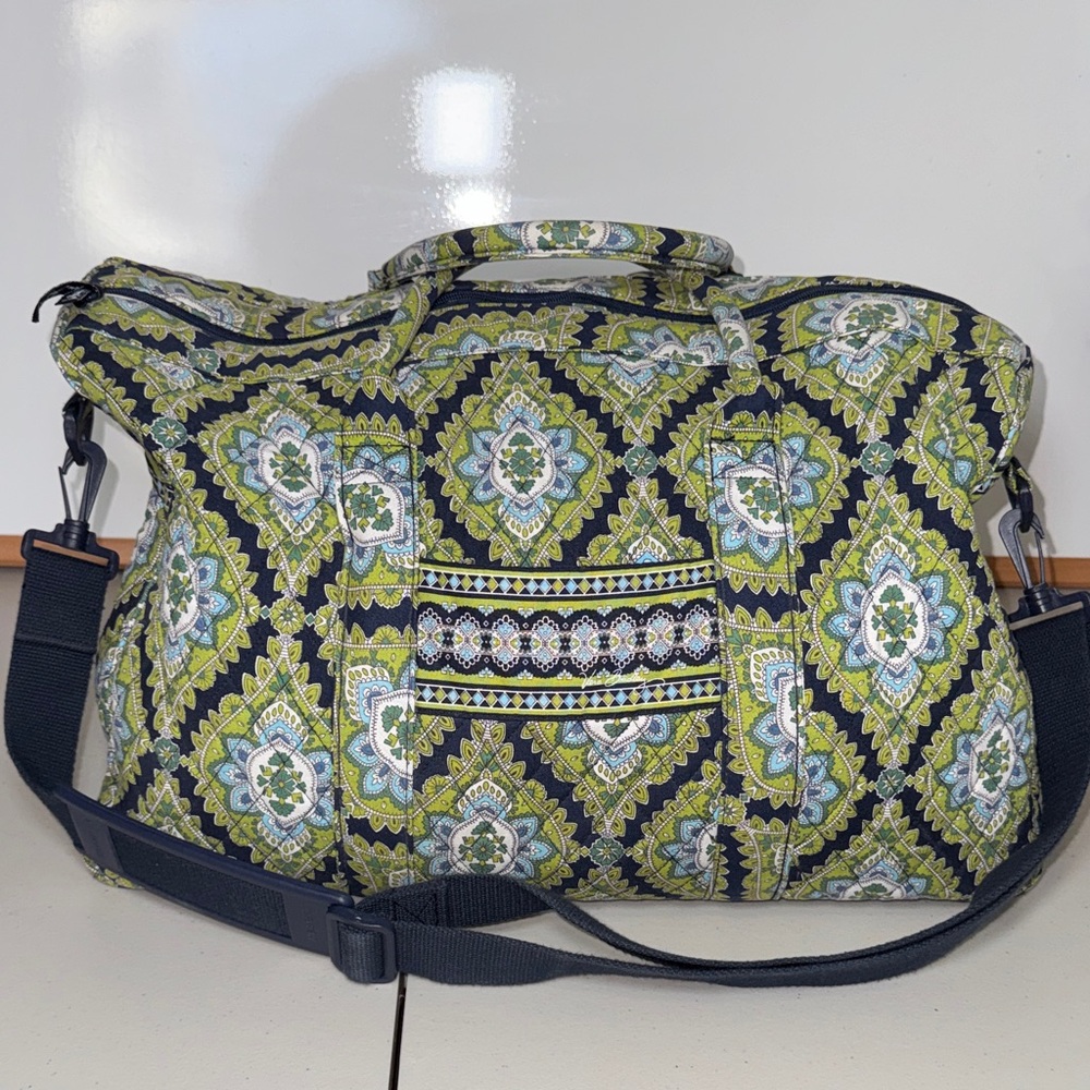 Vera Bradley Quilted Weekender Travel Bag Green Blue Paisley Duffle
